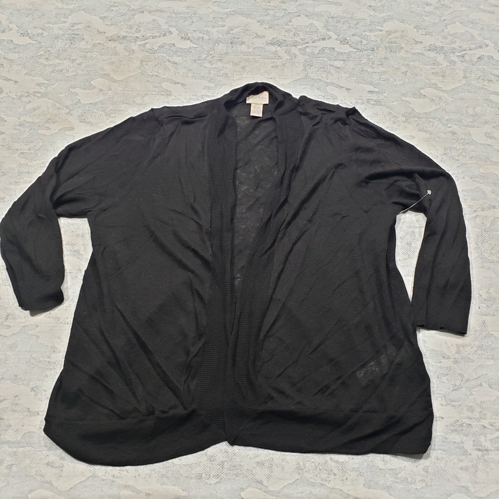 Chicos‎ Cardigan Womens 2 Black Open Front Long Sleeve